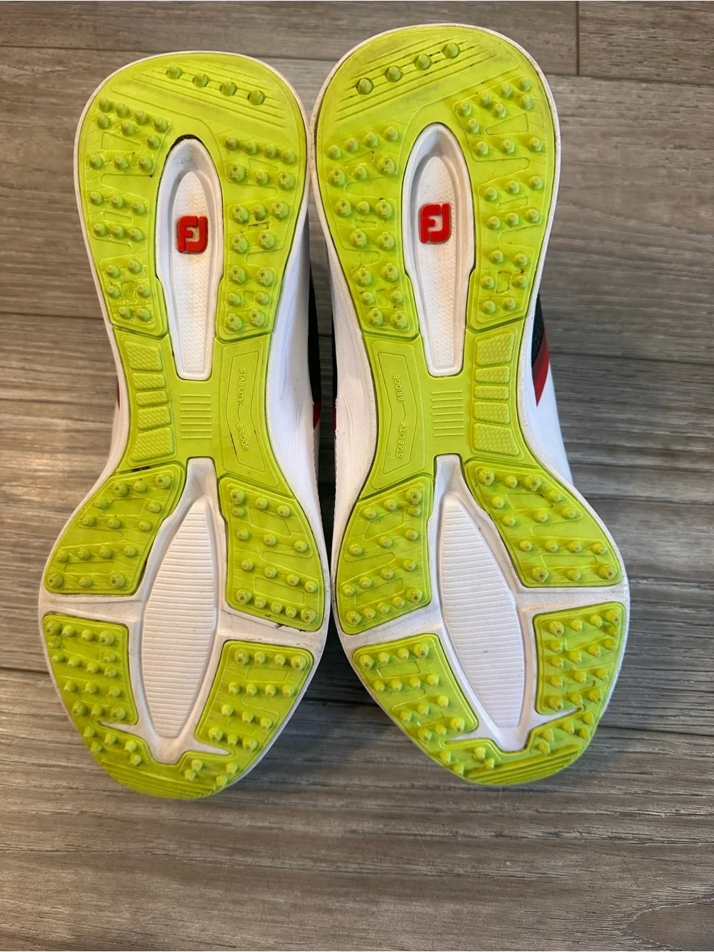 FootJoy Junior's FJ Fuel White golf shoes with red and lime accent details Size6